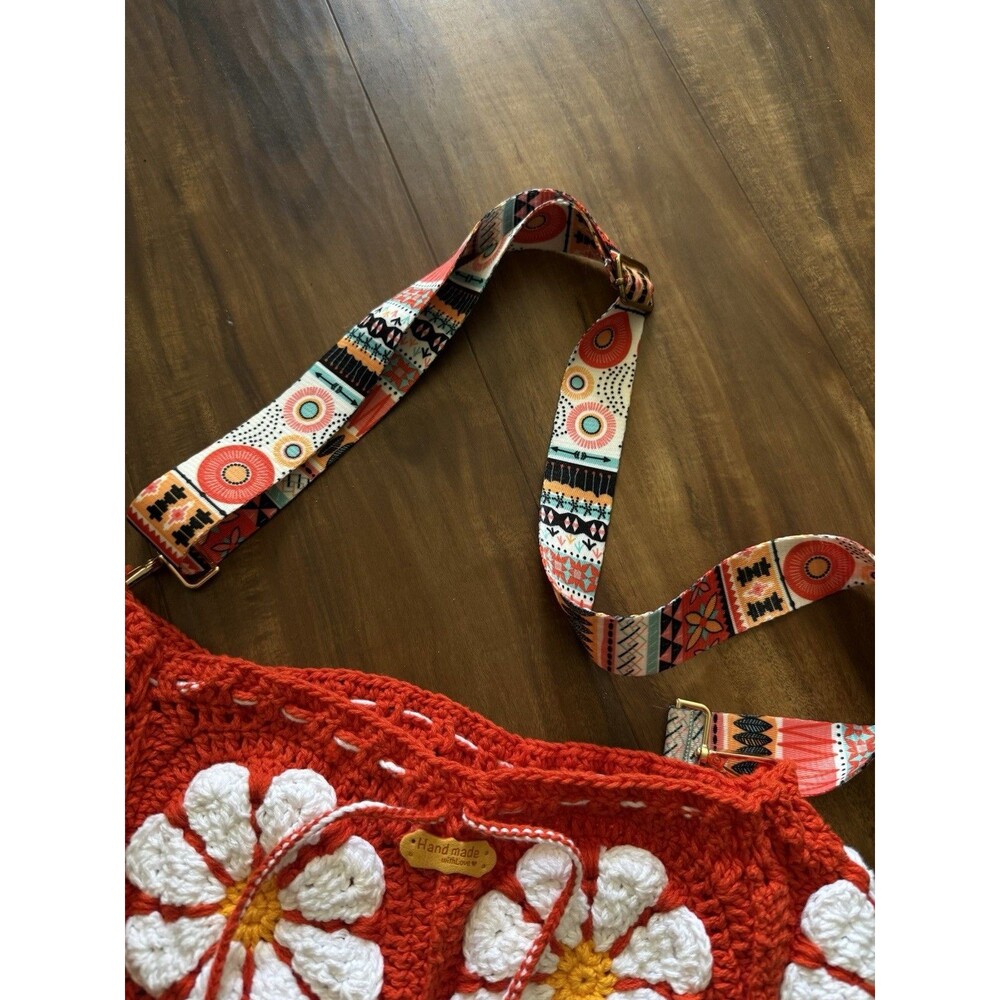Hand Crocheted Daisy Shoulder Bag + Adjustable Strap | Mom Gift | Boho | Hippie - Picture 6 of 9